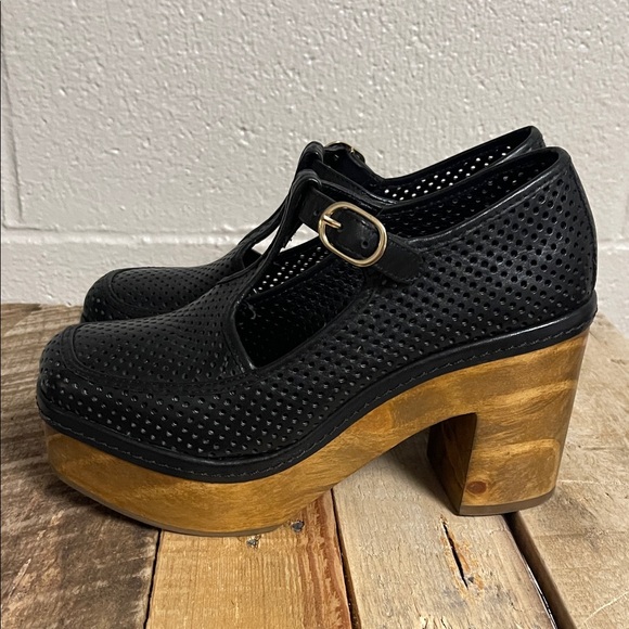 Matisse Black Perforated Platform Mary Jane’s with Wood Heel - Picture 3 of 11